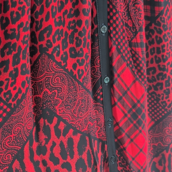 The Kooples Red and Black Geometric Long Sleeve Dress - Picture 4 of 9